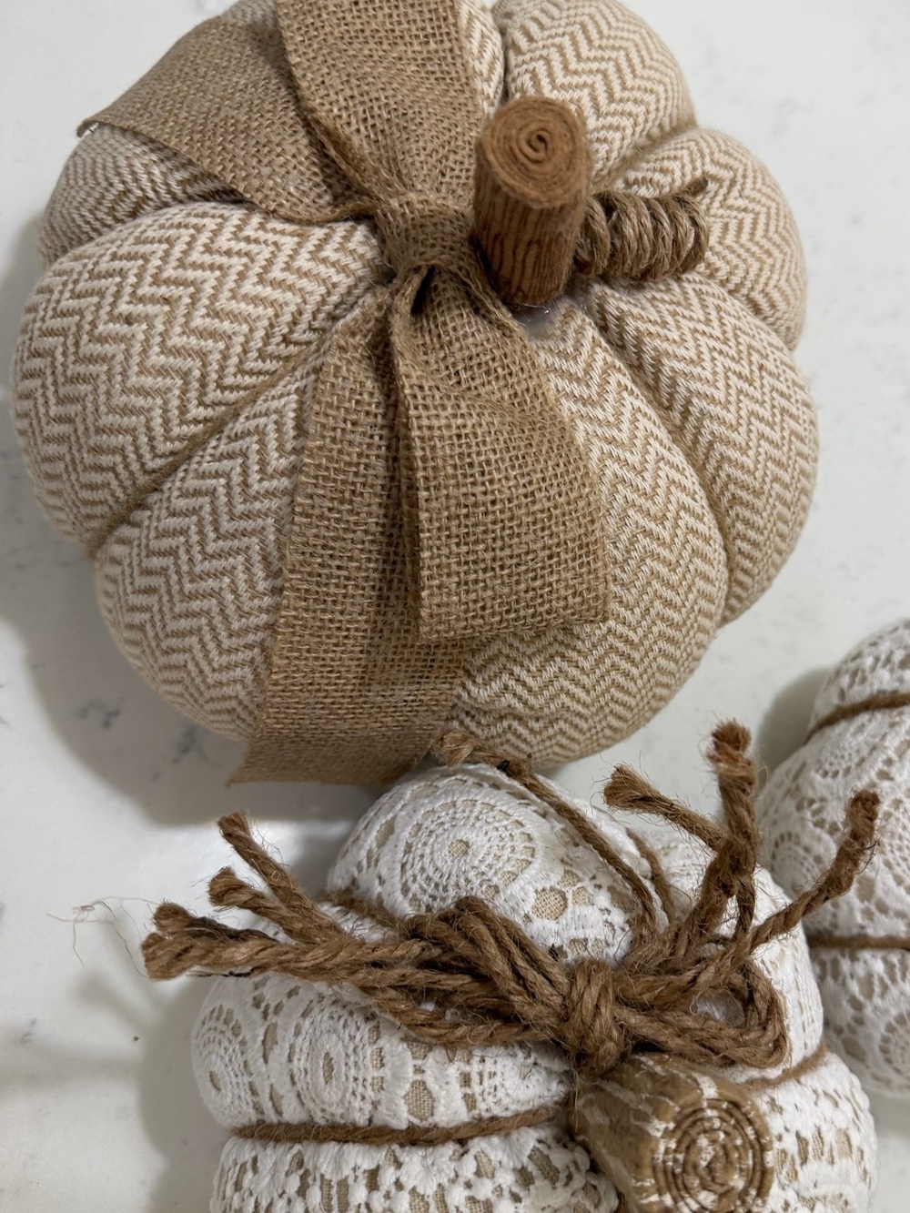 Neutral Lace and Burlap Decorative Pumpkins - Set of 3 - Picture 10 of 13